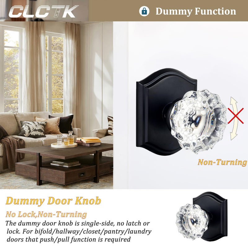 CLCTK 4 Pack Glass Dummy Door Knobs, Inactive Crystal Half-Dummy Door Knobs for Closet/Bifold, Matte Black - Image 2
